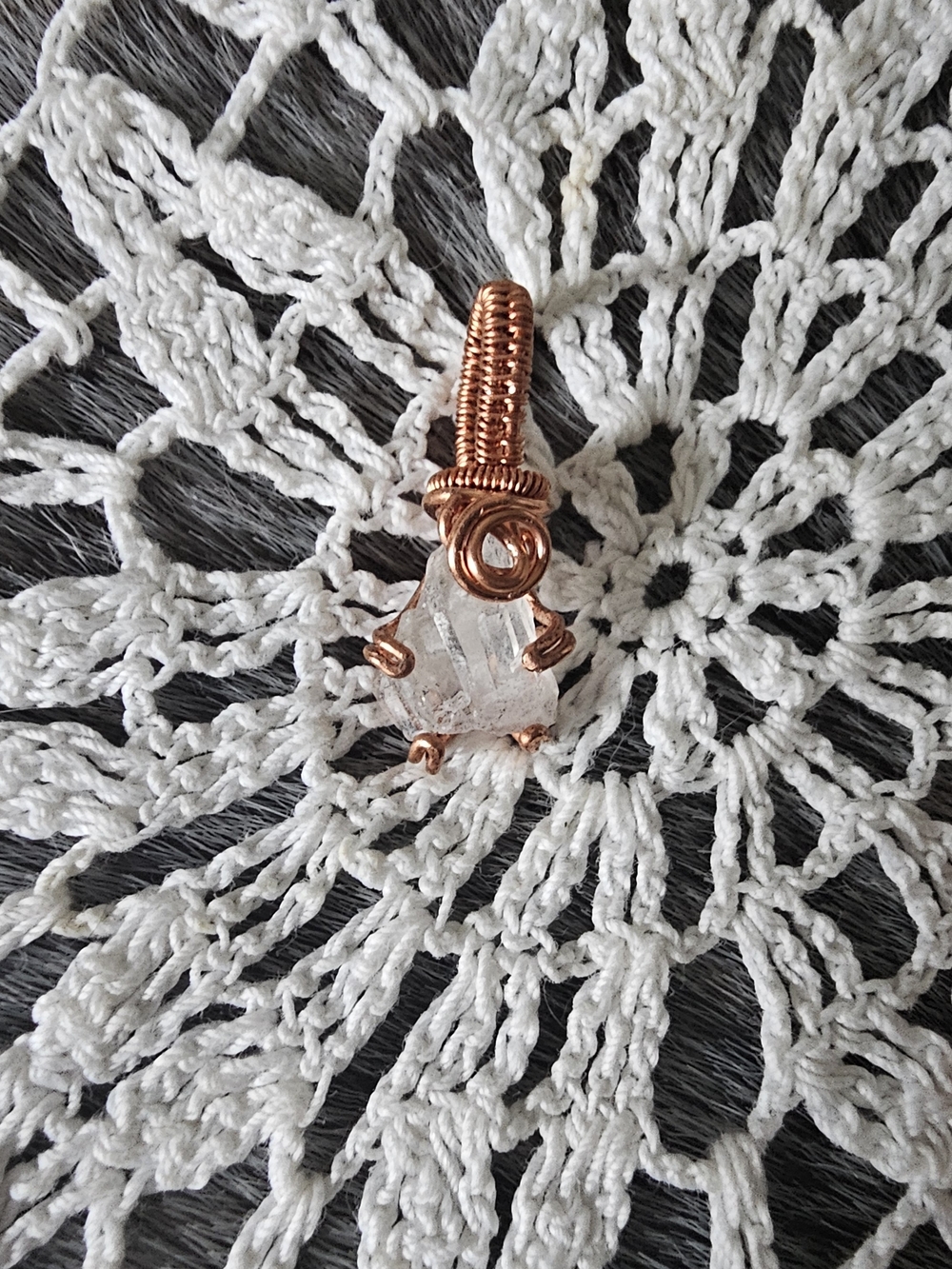 Handwrapped Clear Crystal Pendant with Copper Wire